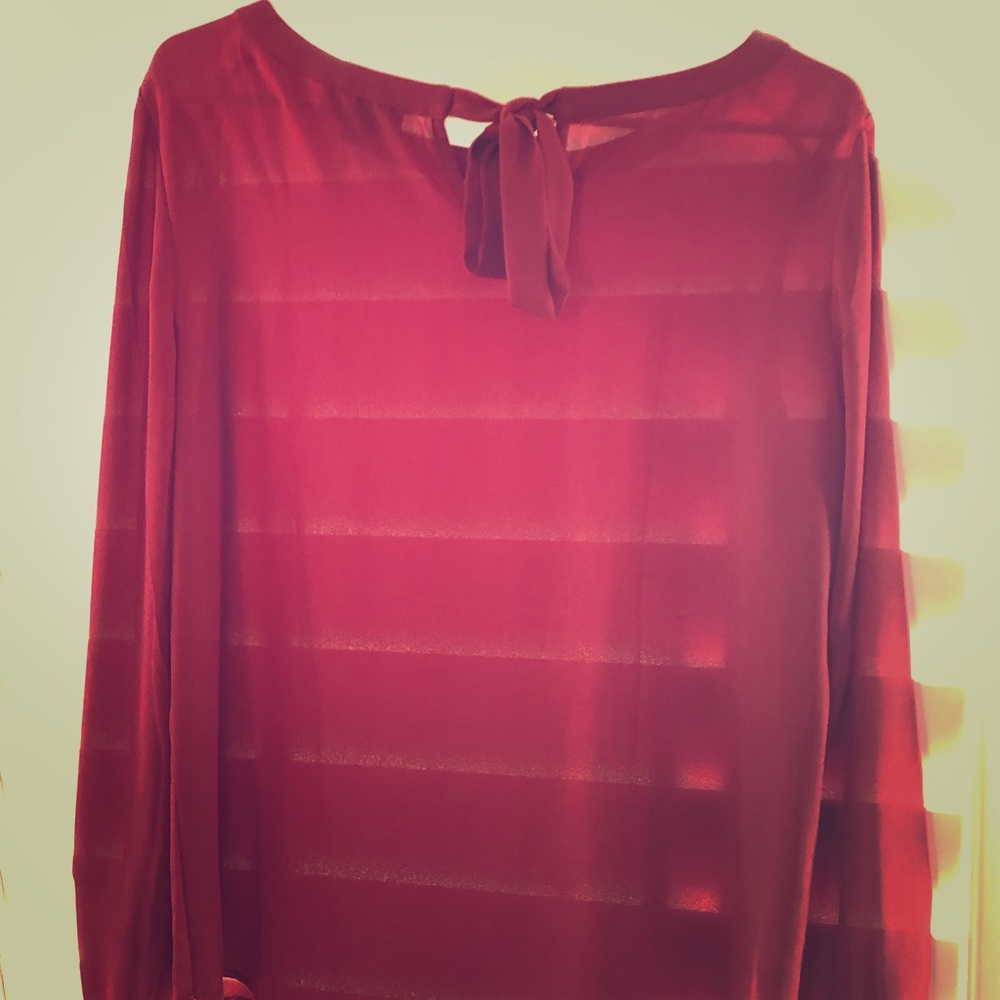 Sheer, ruby red, tieback blouse